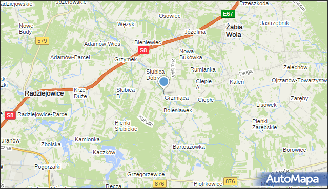 mapa Grzmiąca, Grzmiąca gmina Żabia Wola na mapie Targeo